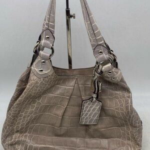 Coach Madison light gray croc print handbag